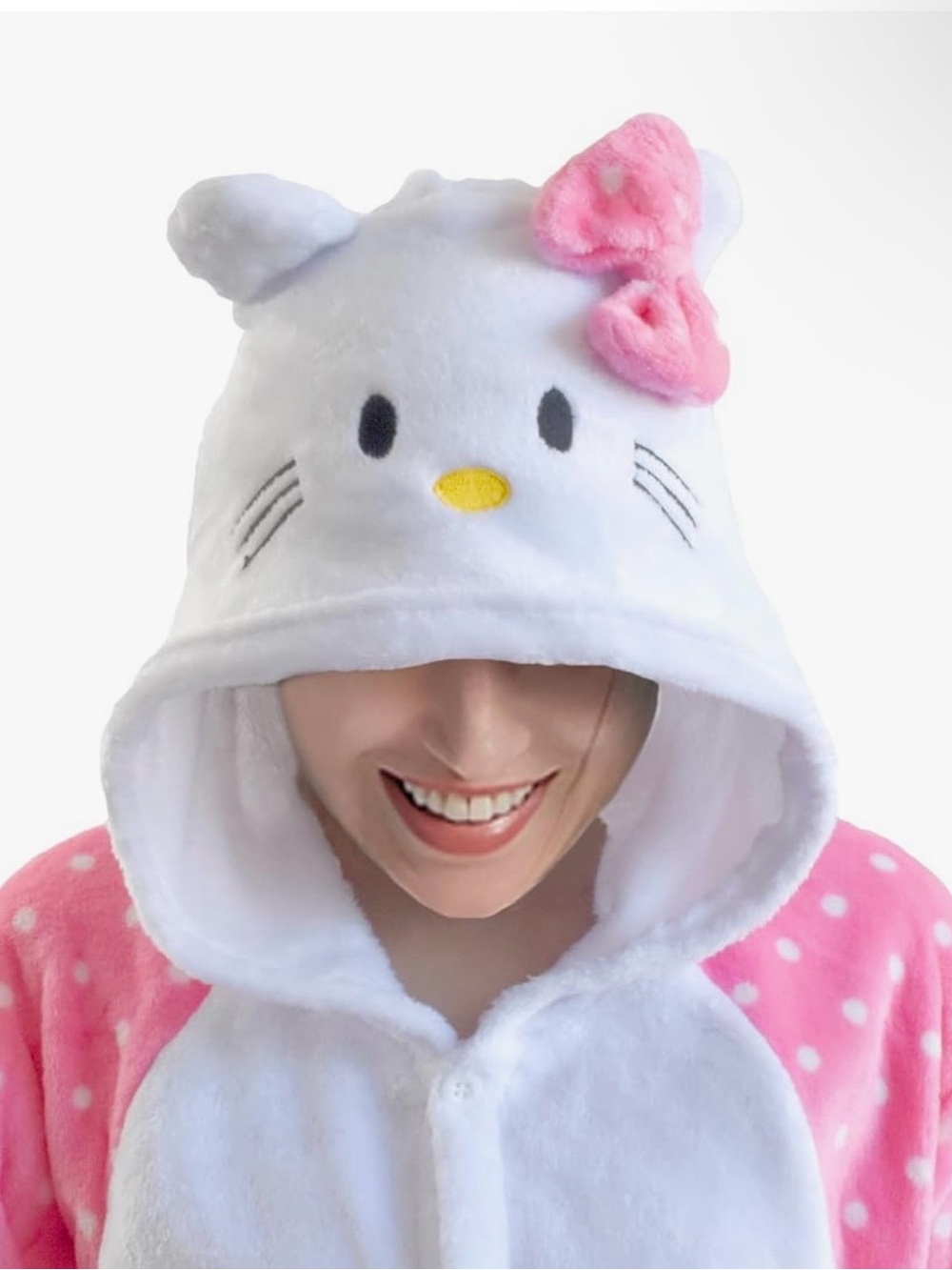 White & Pink Kitty Hooded Plush Onesie